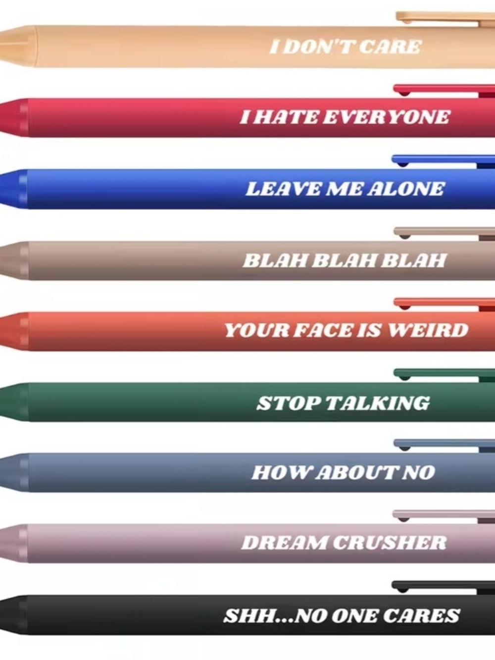 Set of 10 Novelty Funny Phrase Ballpoint Pens - Multi Color